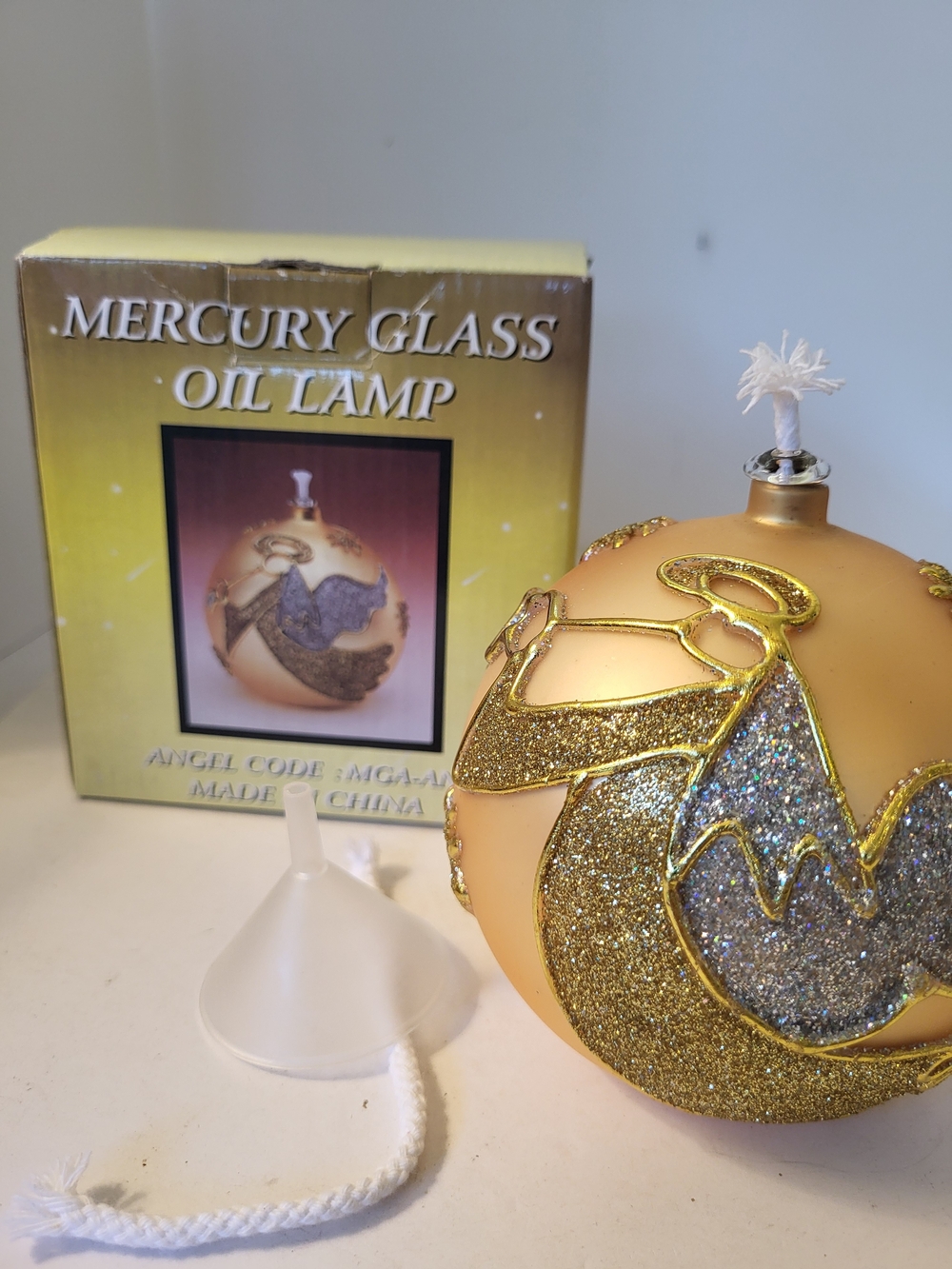 Vintage 1980s Mercury Glass Oil Lamp - Gold Angel Design NOS